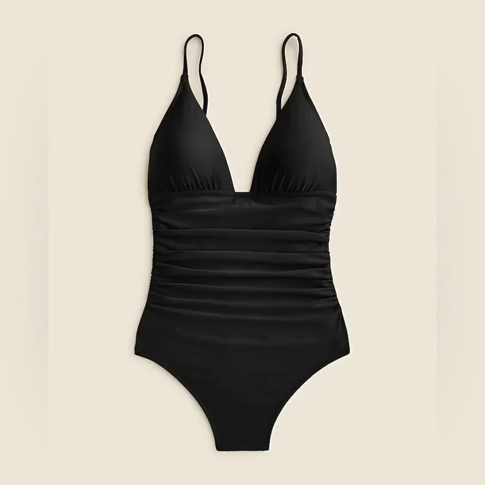 NWT J CREW Ruched plunge one-piece swimsuit in black